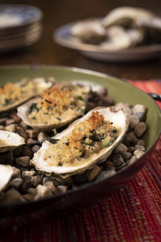 Baked East Coast Oysters with Creamed Beet Top and Crunchy Buttery ...